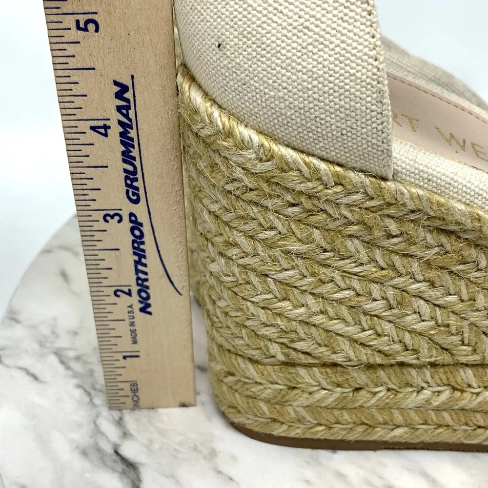 Stuart Weitzman Floria Cream Canvas Espadrille Wedges 8.5 Coastal Resortwear - Picture 15 of 16